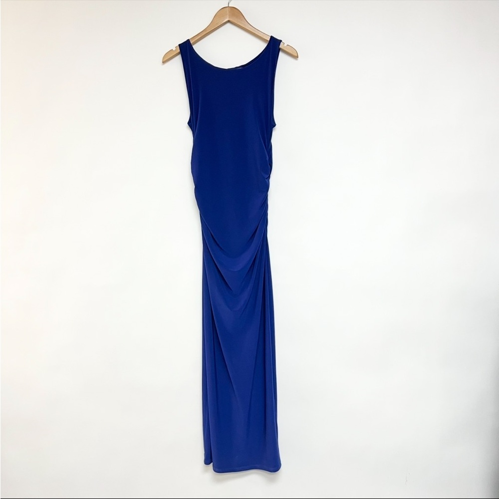 Norma Kamali Royal Blue Ruched Side Maxi Dress Sleeveless Size Small - Picture 2 of 9